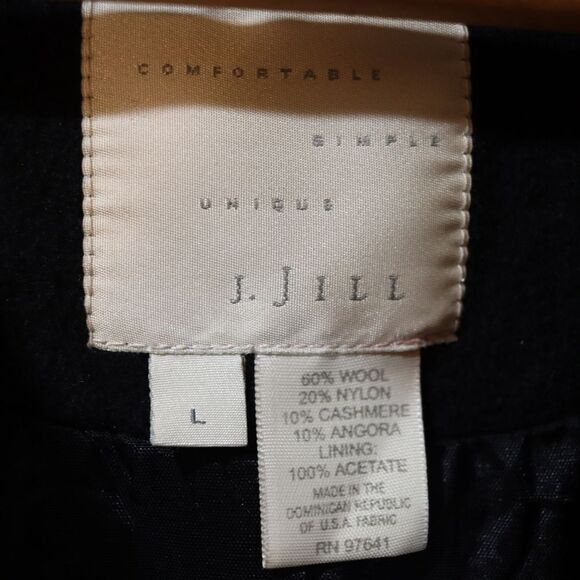 J. Jill Black Pea Coat with Collared Neckline Wool Cashmere Angora LG - Picture 11 of 12